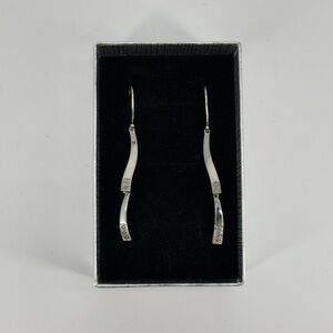 14K White Gold Diamond Drop Earrings Square Cluster Dangle Natural Diamonds